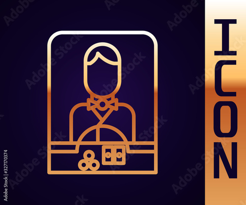 Gold line Casino dealer icon isolated on black background. Casino croupier. Vector Illustration