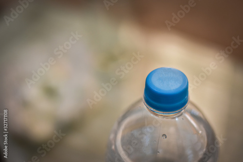 India - December 16, 2019: close up of blue cap bottle water on table 