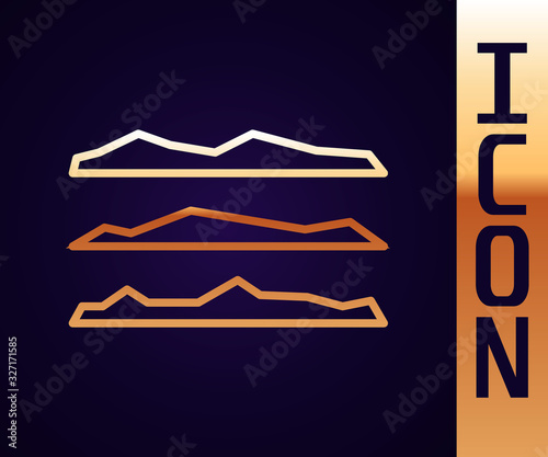 Gold line Strips of cocaine or heroin drug icon isolated on black background. Vector Illustration