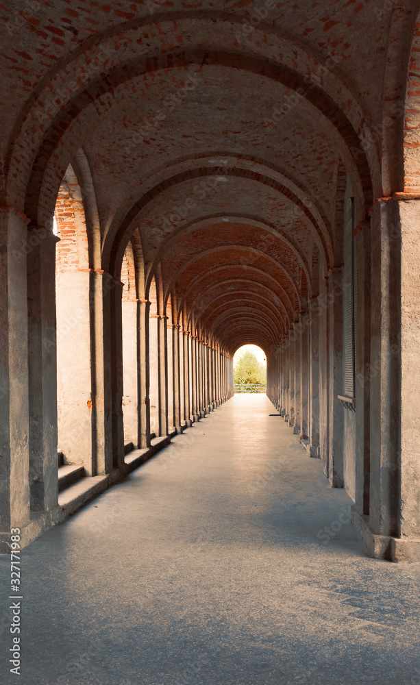 Ancient arched corridor built in brick