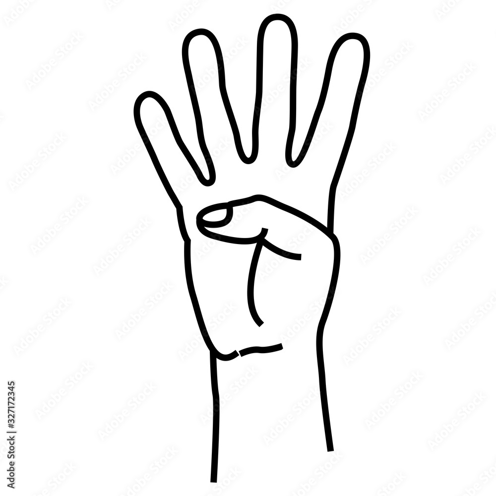 Four finger gesture in line style isolated on white background. Vector illustartion Four finger gesture in line style isolated on white background. Vector illustartion
