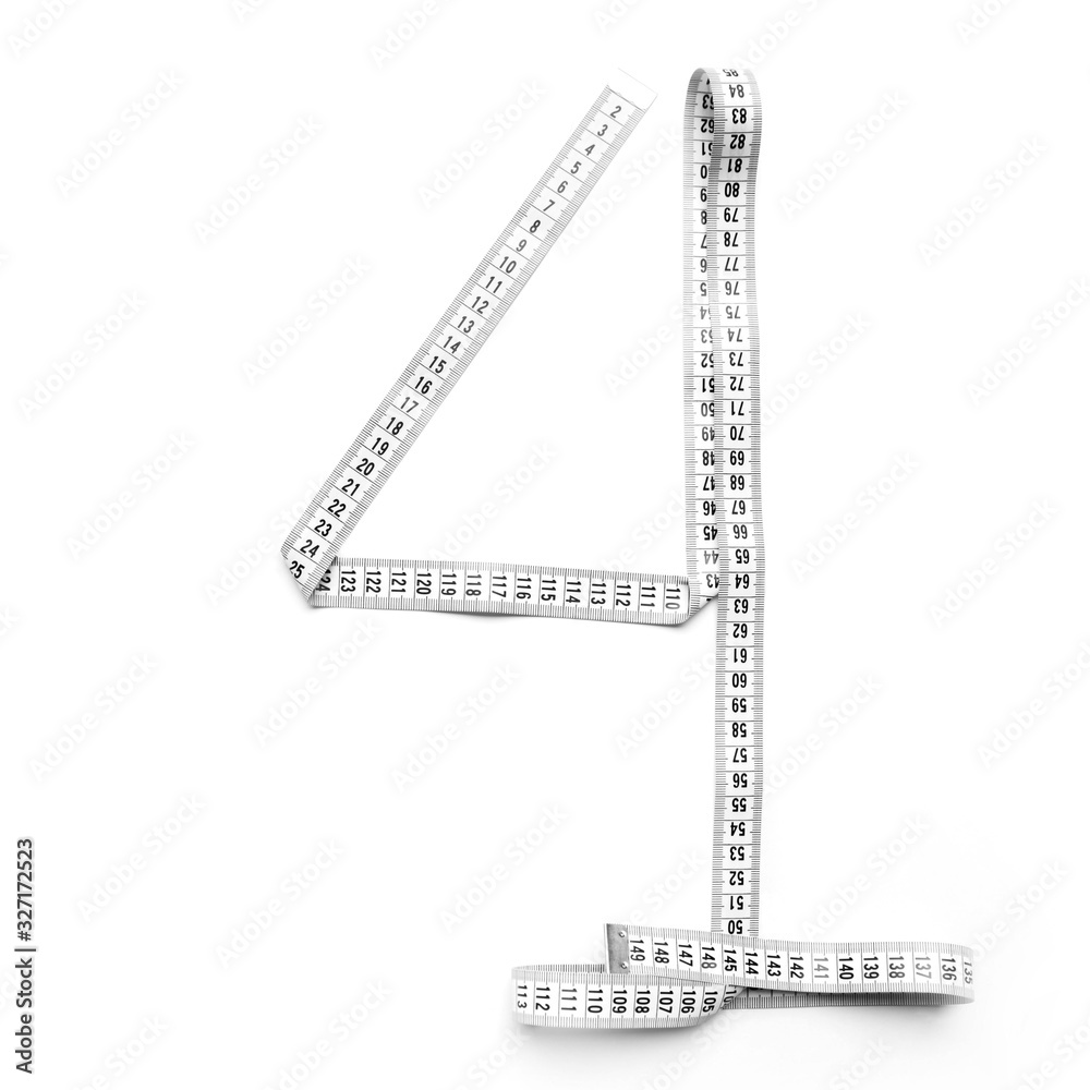 The figure is four of a centimeter tape. Isolate measuring tape on a white background. The figure is four of a centimeter tape. Isolate measuring tape on a white background.