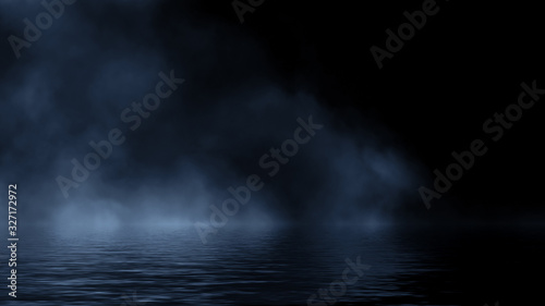 Fog and mist effect on black background. Smoke texture overlays. Design element. Stock illustration. Reflection on water. © Victor
