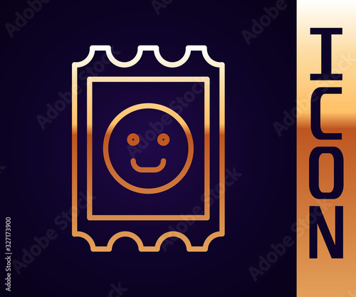 Gold line LSD acid mark icon isolated on black background. Acid narcotic. Postmark. Postage stamp. Health danger. Vector Illustration