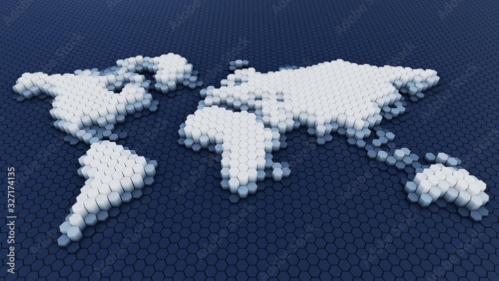 Hexagon waving and transform to world map Hexagon waving and transform to world map