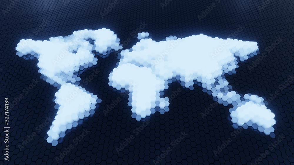 Hexagon waving and transform to world map Hexagon waving and transform to world map