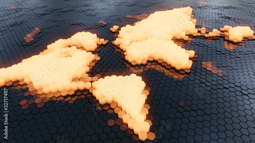 Hexagon waving and transform to world map