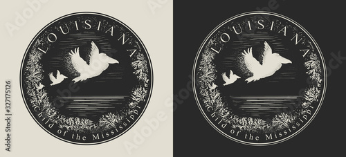 Louisiana. United States of America (USA). Child of the Mississippi slogan. Travel and tourism concept. Template for clothes, t-shirt design. Vector illustration