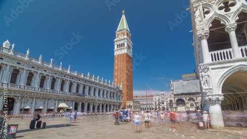 View of the Campanile di San Marco and Palazzo Ducale  from San Giorgio Maggiore timelapse   Venice  Italy.