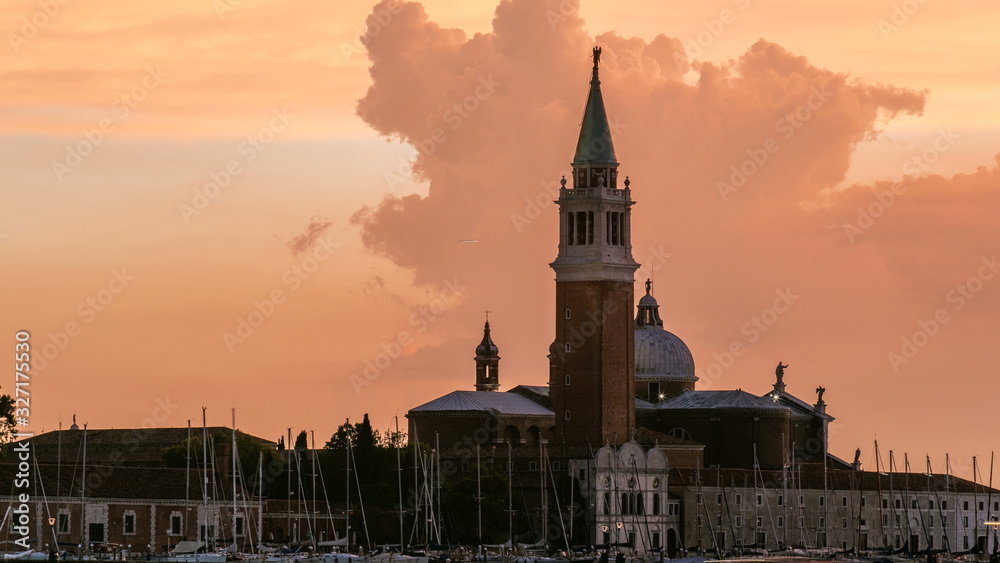 San Giorgio Maggiore island at sunset timelapse, Venezia, Venice, Italy