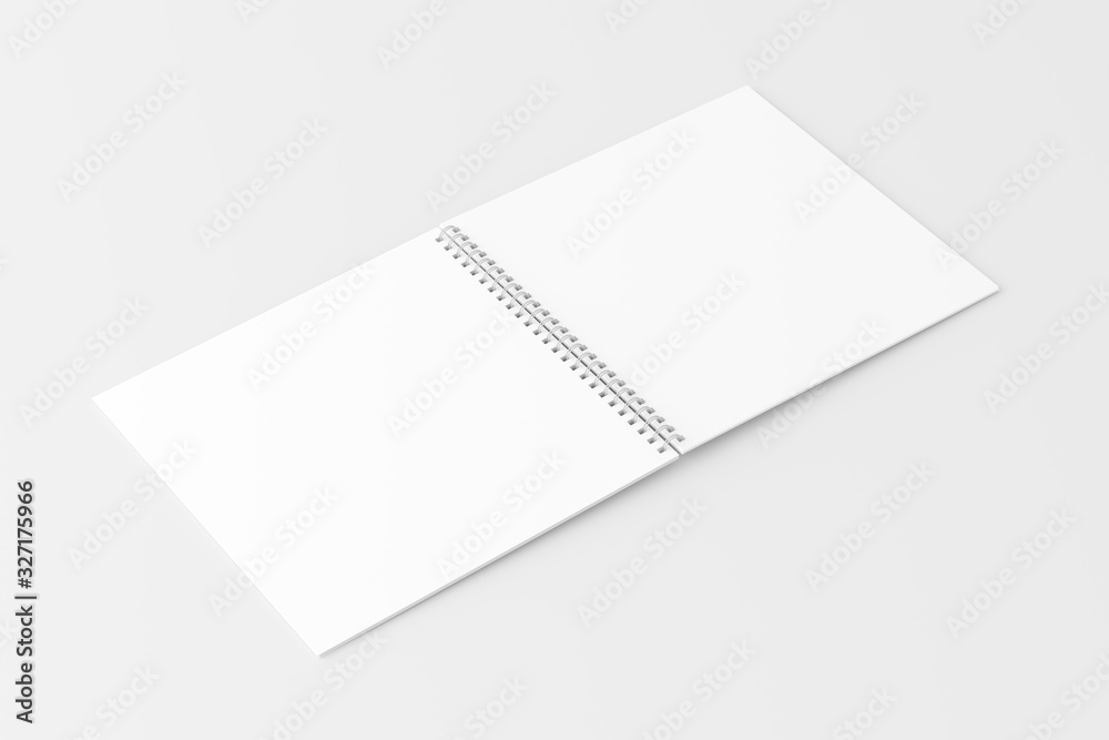 Square Spiral Notebook Notepad White Blank 3D Rendering Mockup