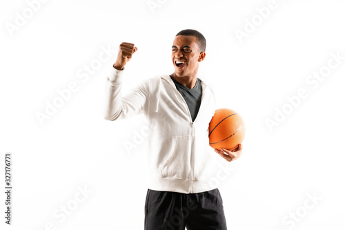 Afro American basketball player man over isolated white background