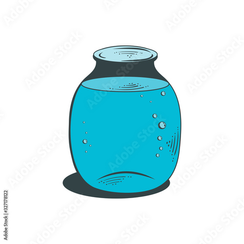 Glass jar for canning and storage full of water. Illustration on a white background.