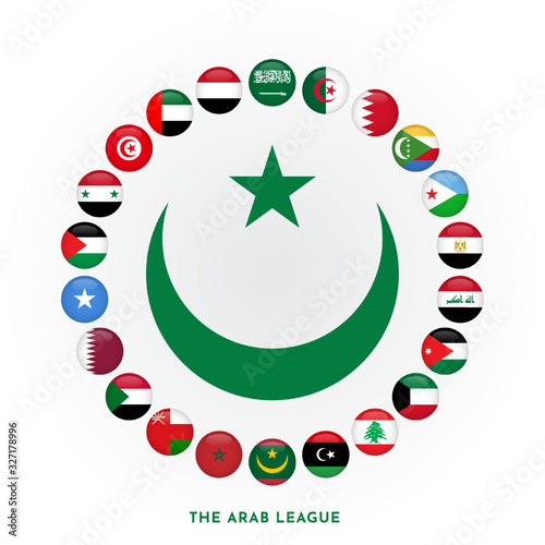 set of the arab league countries round flag