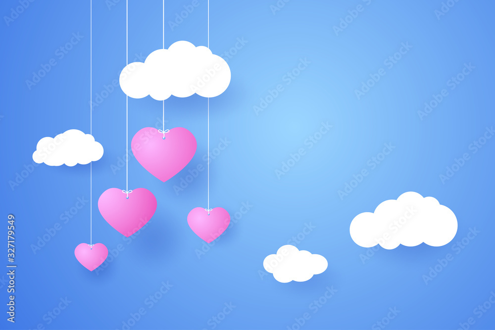  happy valentine day, pink heart in the sky. Vector illustration.