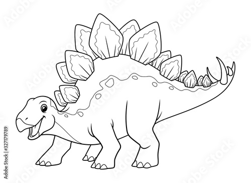 Stegosaurus Cartoon Illustration BW