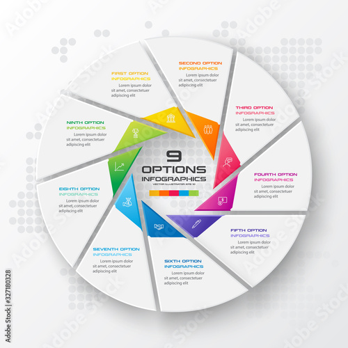 Circle infographic template with 9 options,Vector illustration.