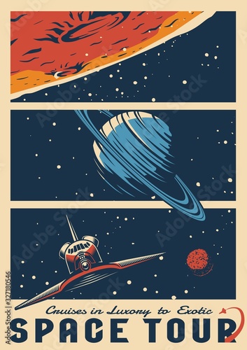 Cosmic journey vintage colorful poster