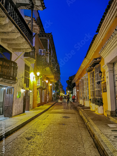 Streets with buildings in touristic town of Cartagena - Colombia.