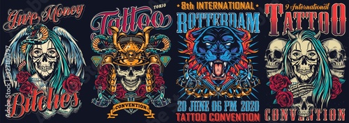 Vintage tattoo fests colorful posters