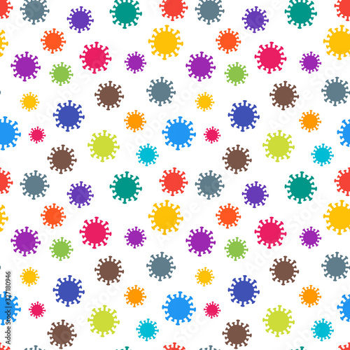 Cartoon seamless pattern with silhouettes coronavirus bacterias. Colorful medical art background for banner,cover,poster. Minimalistic vector illustration.