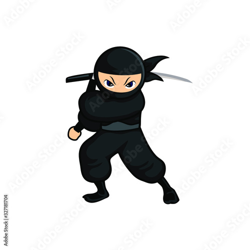 black cartoon ninja stand and wait for enemy
