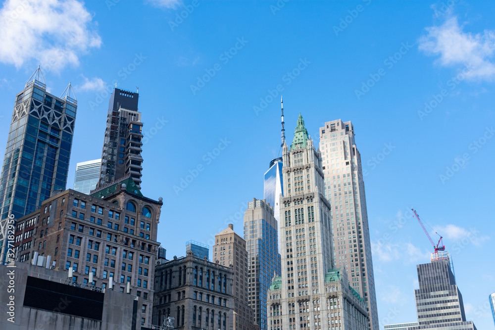 Lower Manhattan New York City Skyline Scene with Old and Modern Skyscrapers Lower Manhattan New York City Skyline Scene with Old and Modern Skyscrapers
