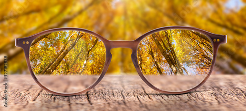 View through eyeglasses to nature photo