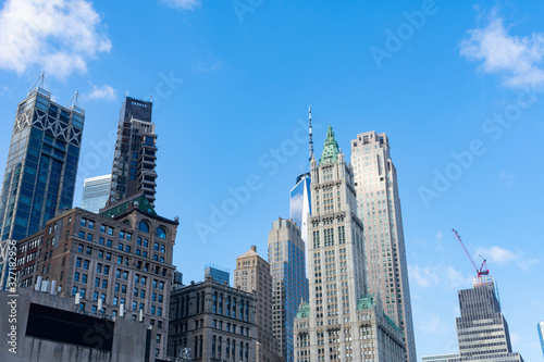 Lower Manhattan New York City Skyline Scene with Old and Modern Skyscrapers