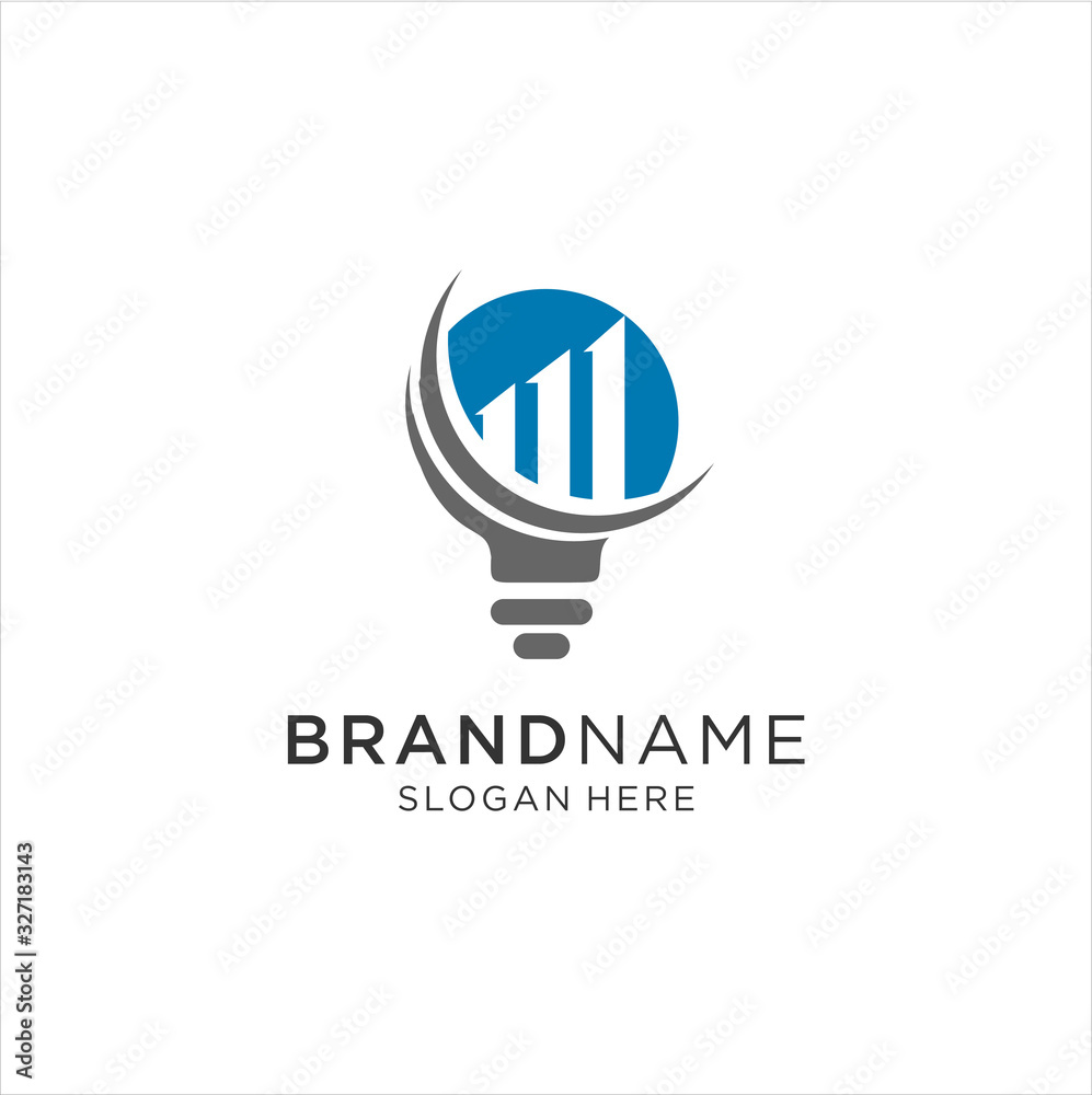 Business creative idea logo design. Bulb with chart and arrow logo design. Design element chart with the arrow logo. Business finance design concept template Business creative idea logo design. Bulb with chart and arrow logo design. Design element chart with the arrow logo. Business finance design concept template