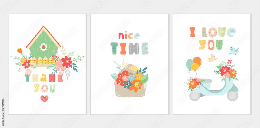 Fototapeta premium Beautiful banners with flowers in carton style. Vector illustration cards. Modern templates.