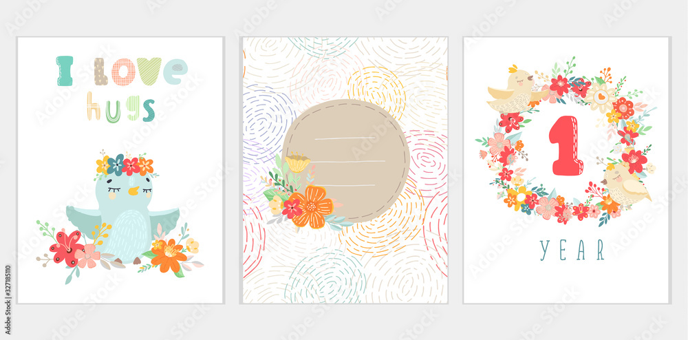 Beautiful banners with flowers in carton style. Vector illustration cards. Modern templates.