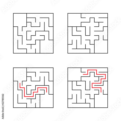 A set of mazes. Game for kids. Puzzle for children. Labyrinth conundrum. Find the right path. Color vector illustration. With answer.