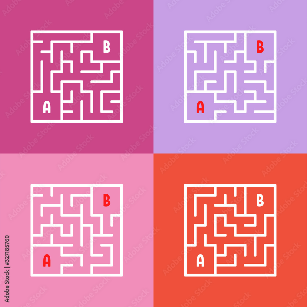 A set of mazes. Game for kids. Puzzle for children. Labyrinth conundrum. Find the right path. Color vector illustration.