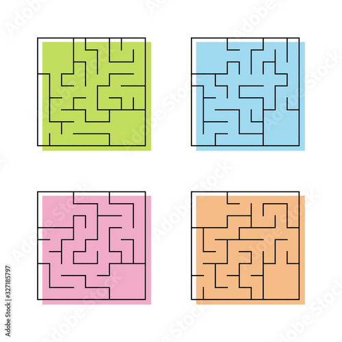 A set of mazes. Game for kids. Puzzle for children. Labyrinth conundrum. Find the right path. Color vector illustration.