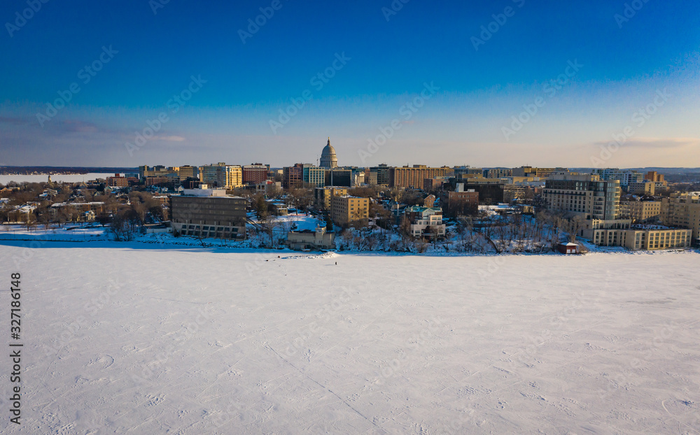 Madison in winter aerial