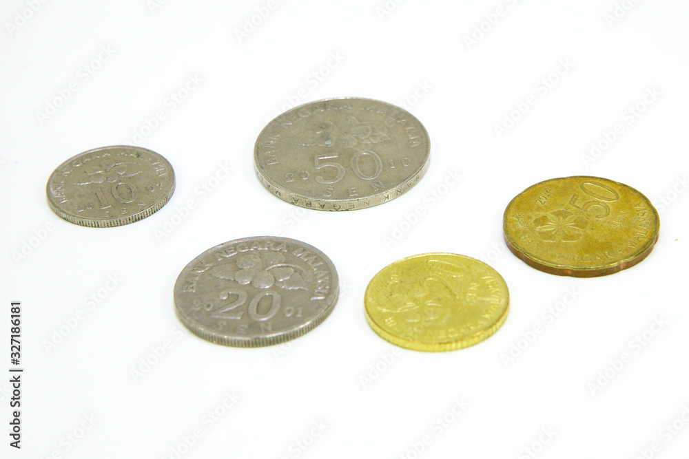 Malaysia Currency (MYR): There is a Malaysia ringgit in coins isolated on white background Malaysia Currency (MYR): There is a Malaysia ringgit in coins isolated on white background