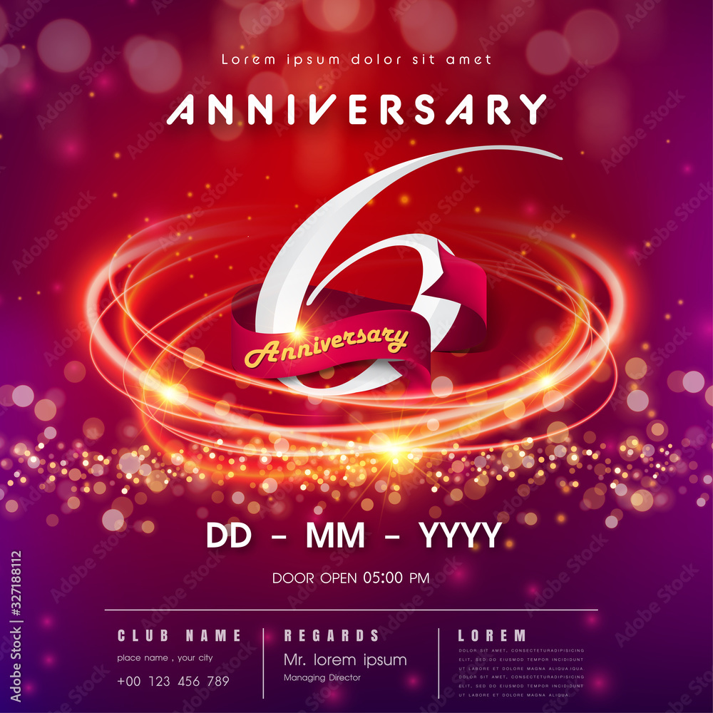 6 years anniversary logo template on red and pink Abstract futuristic ...