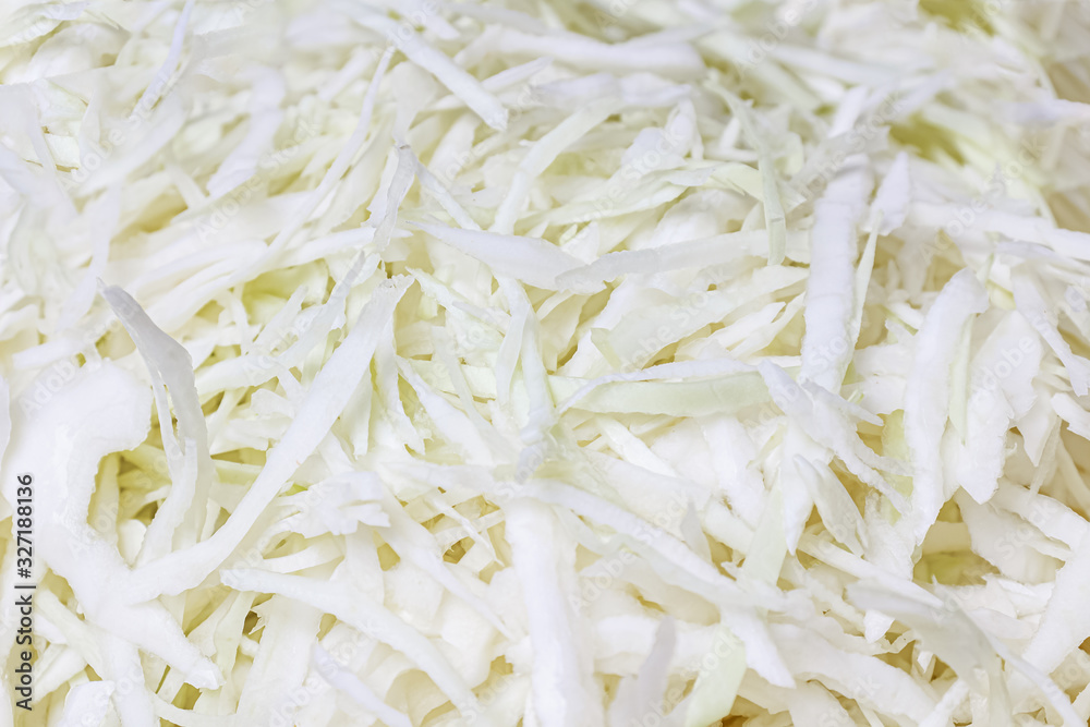 Fresh juicy chopped white cabbage. Close-up view