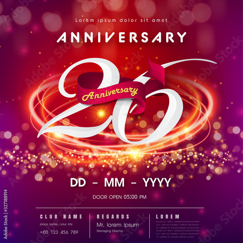 26 years anniversary logo template red and pink Abstract futuristic space background. 26th modern technology design celebrating numbers with Hi-tech network digital technology concept design elements