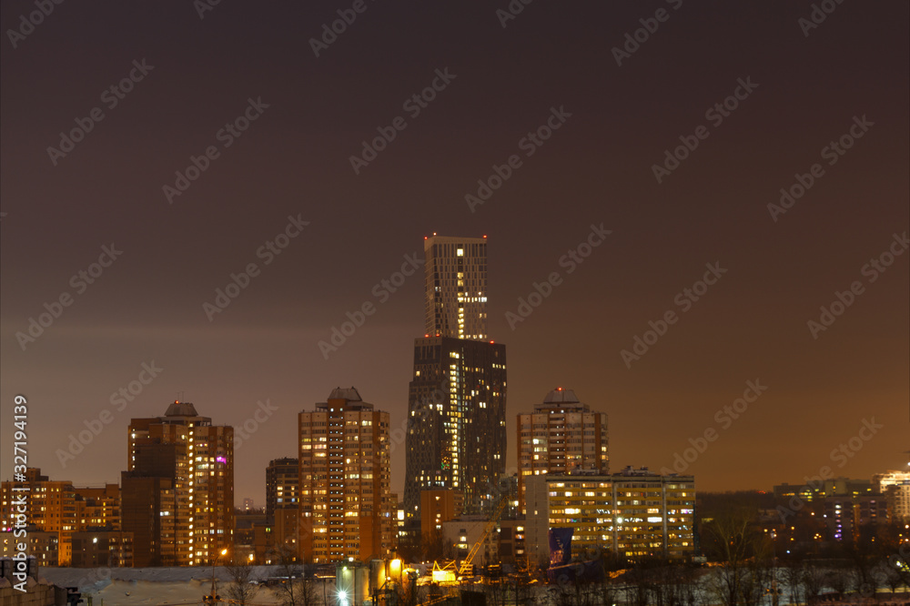 Night view of the residential area of Moscow.