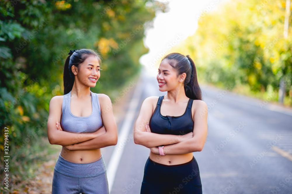 Fototapeta premium Women exercise happily for good health. Exercise concept