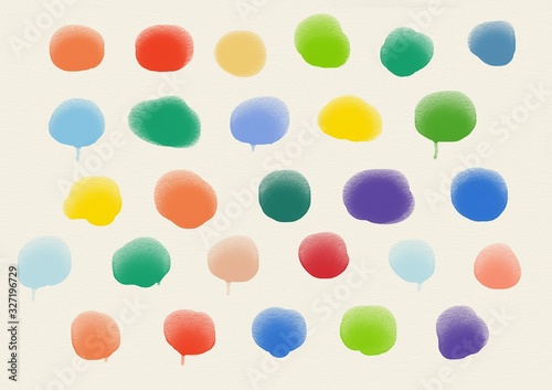 Hand drawn colorful aquarelle dots on fine textured paper. Background for text or design.