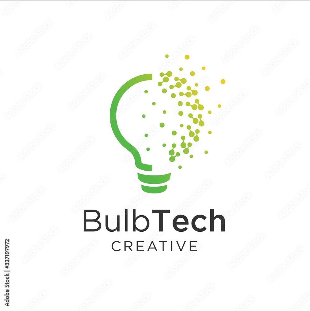 bulb tech logo icon . Bulb Logo Design Colorfull . Idea creative light bulb logo . Bulb digital logo technology Idea