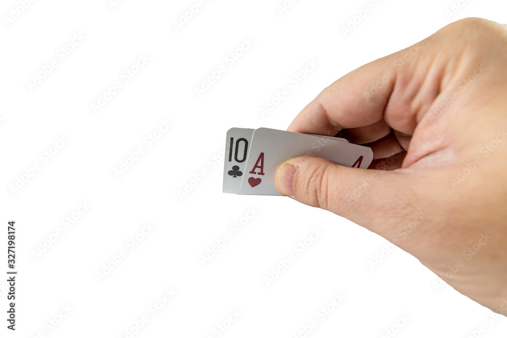 Closeup of checking playing cards isolated on white Closeup of checking playing cards isolated on white