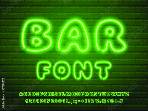 funny realistic green neon tube font set. online shopping concept