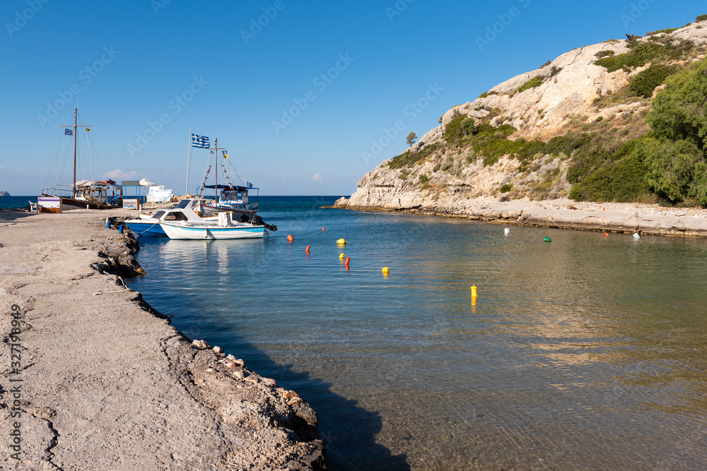 A small port with boats for rent at Kolymbia beach on Rhodes island. Greece