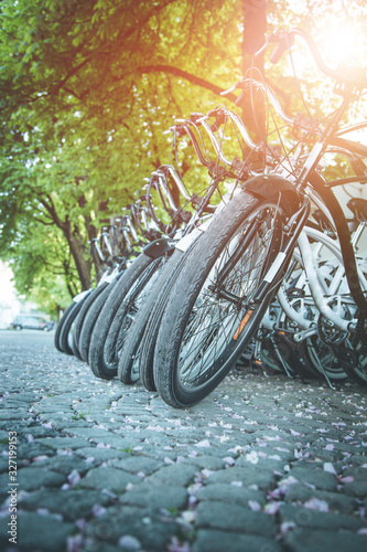 Photography Renting bikes: Parking bikes for exploring the city, tourist attraction