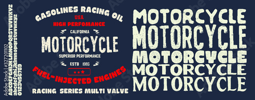 Emblem Motorcycle Collection .Decorative gothic serif font inspired by the Art Deco era.The font is perfect for elegant ligatures logo design. Letters, Numbers and Symbols. Vector Illustration.