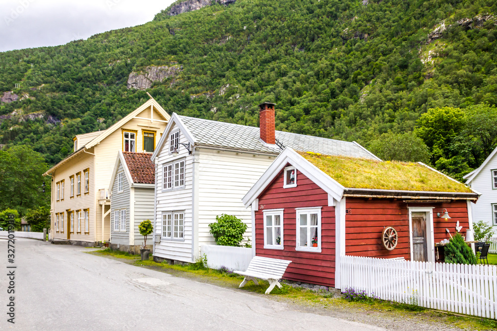 colorful houses in Laerdal old town in Norway